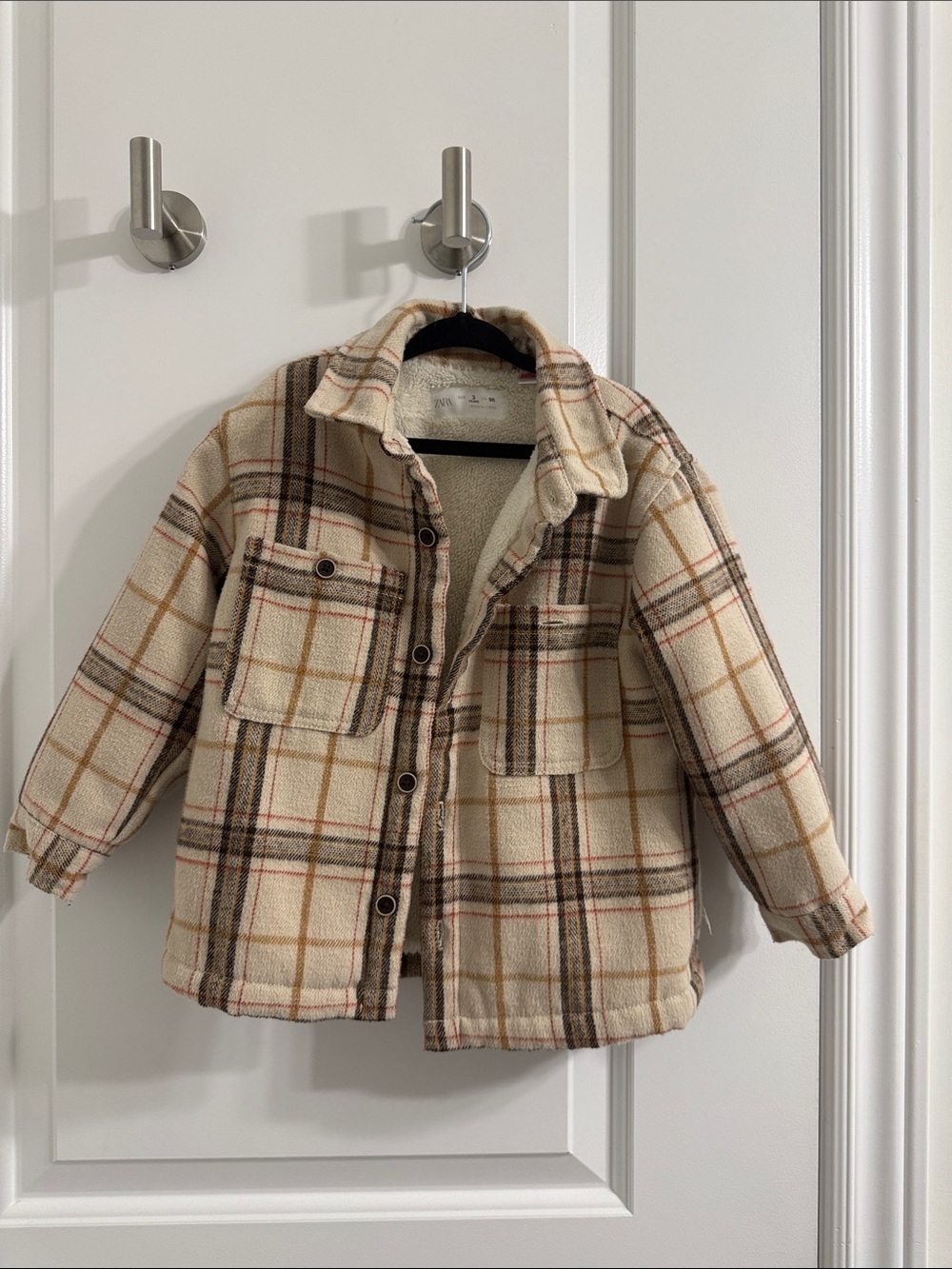 Zara Kids Plaid Shacket Jacket - Cream Plaid 3T